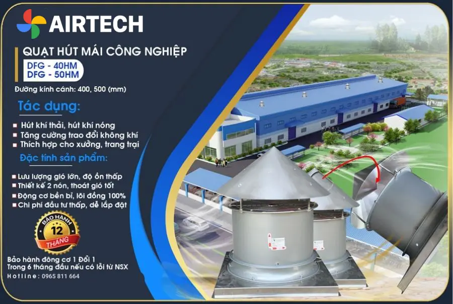 Quạt hút mái công nghiệp lắp mái nhà xưởng