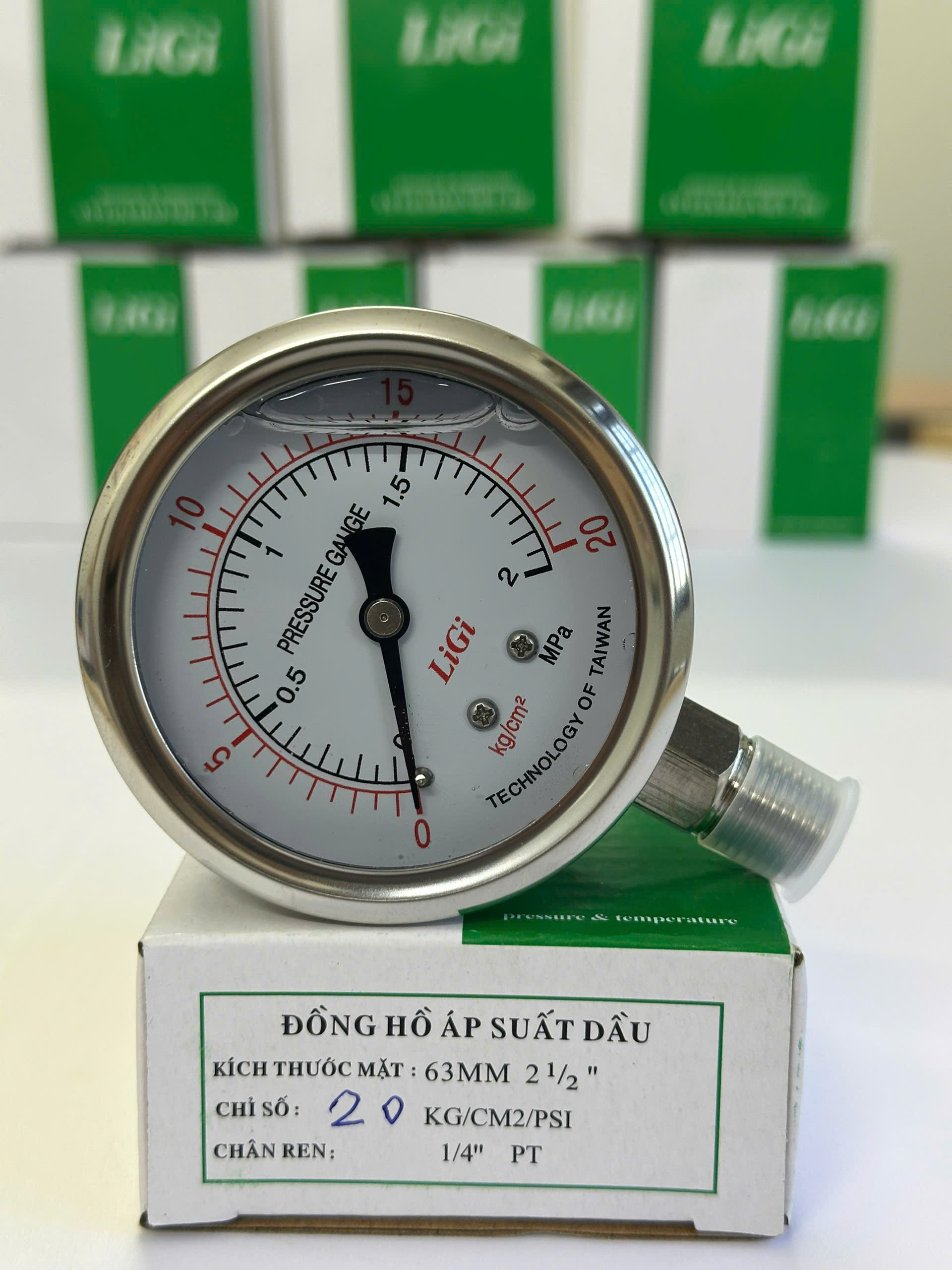 Đồng hồ áp suất dầu Y63 (0-20kg)