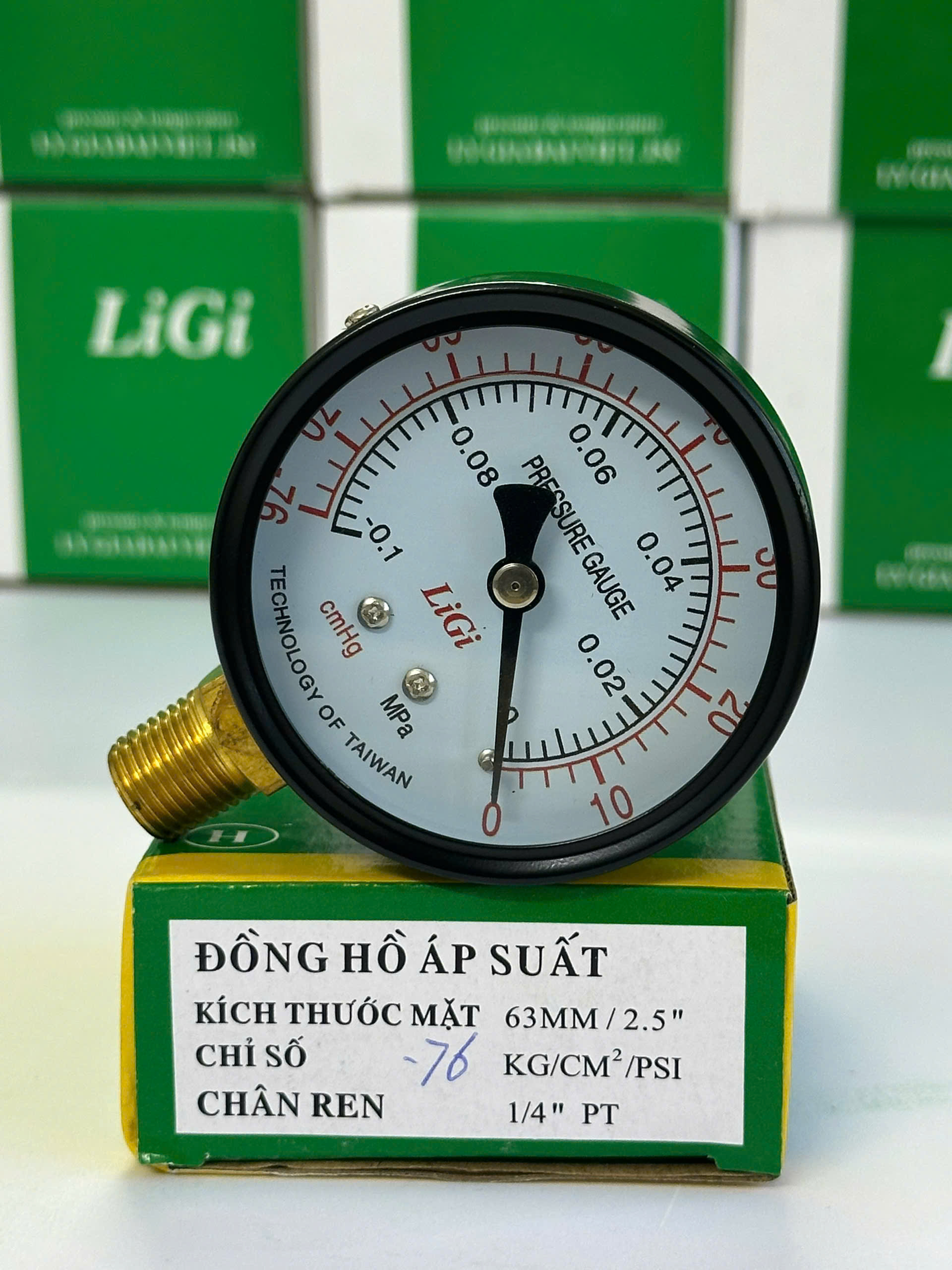 Đồng hồ áp suất hơi chân đứng Y63 (-1-0kg)