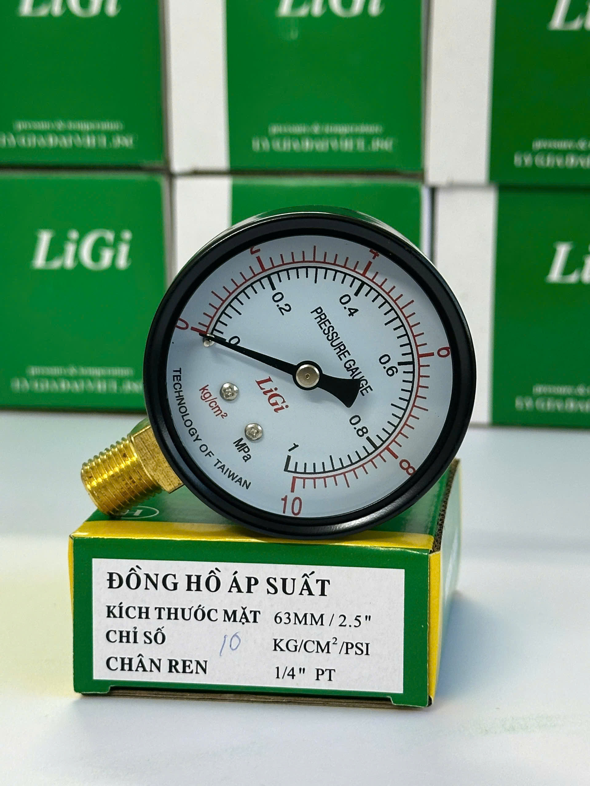 Đồng hồ áp suất hơi chân đứng Y63 (0-10kg)