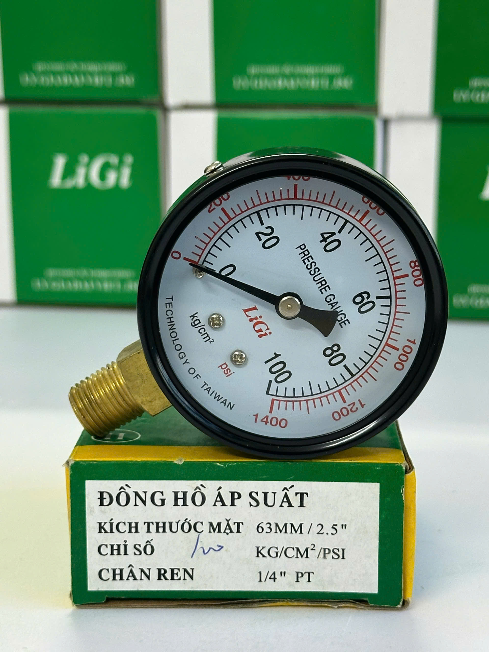 Đồng hồ áp suất hơi chân đứng Y63 (0-100kg)