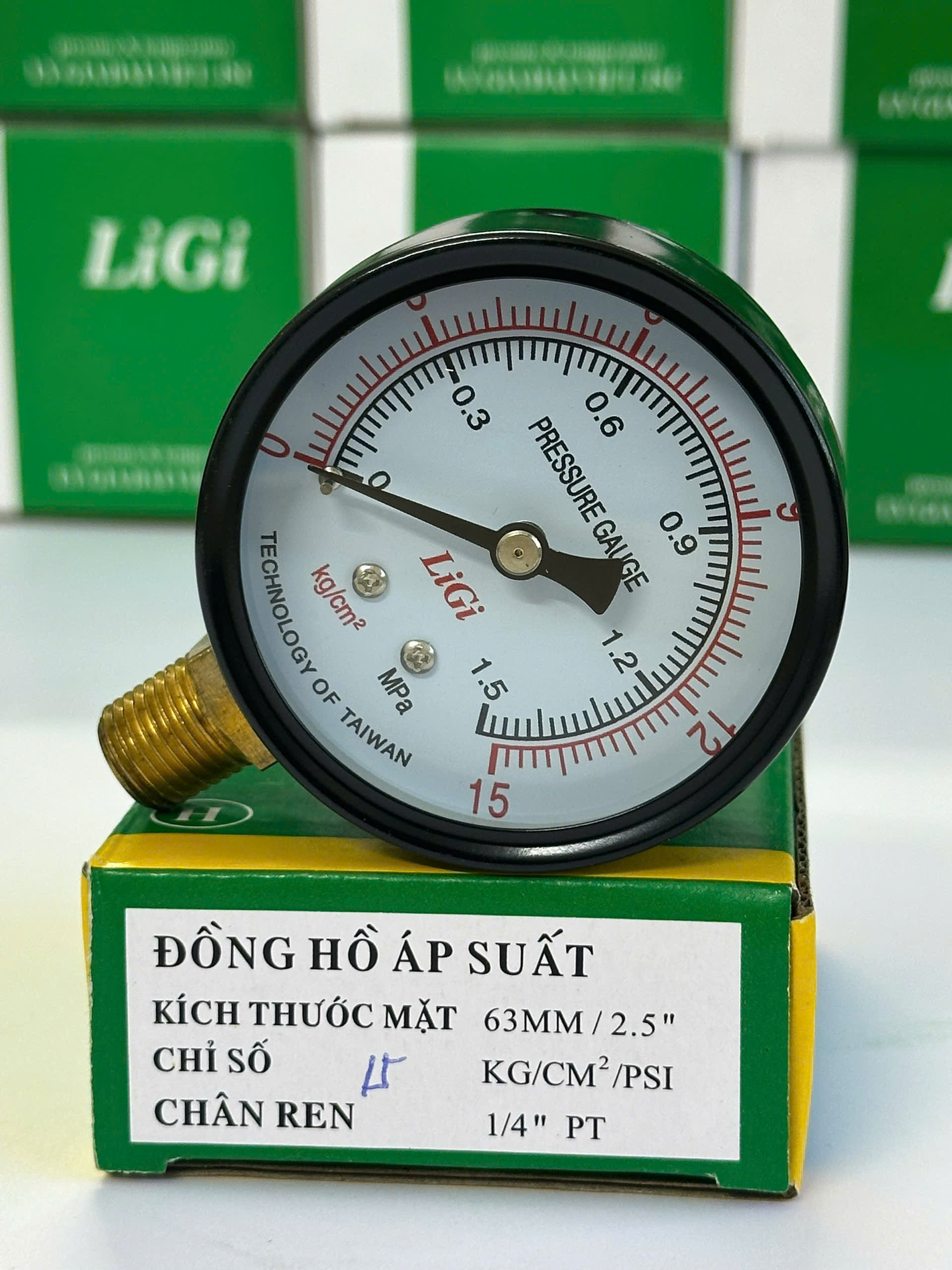 Đồng hồ áp suất hơi chân đứng Y63 (0-15kg)