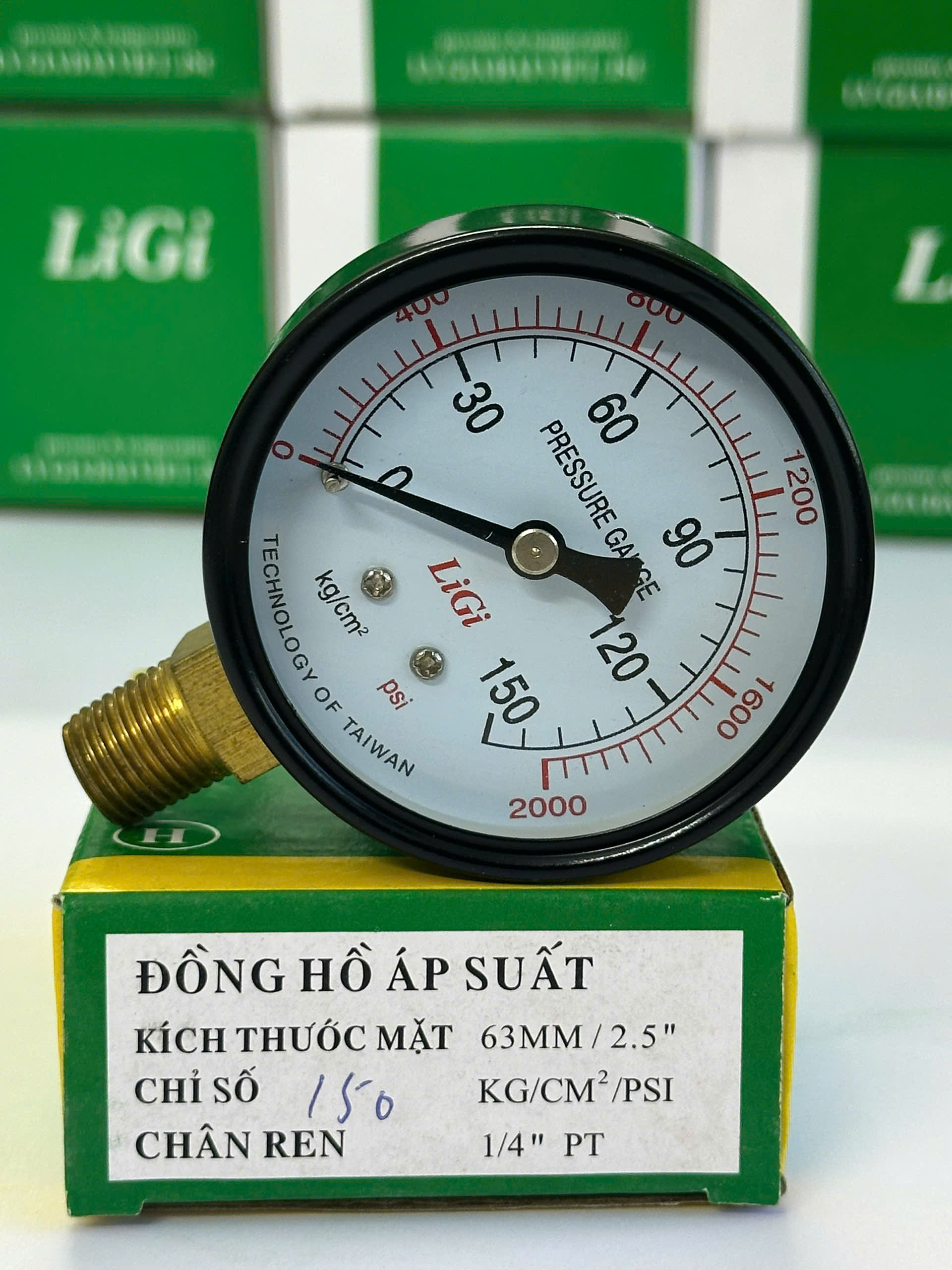 Đồng hồ áp suất hơi chân đứng Y63 (0-150kg)