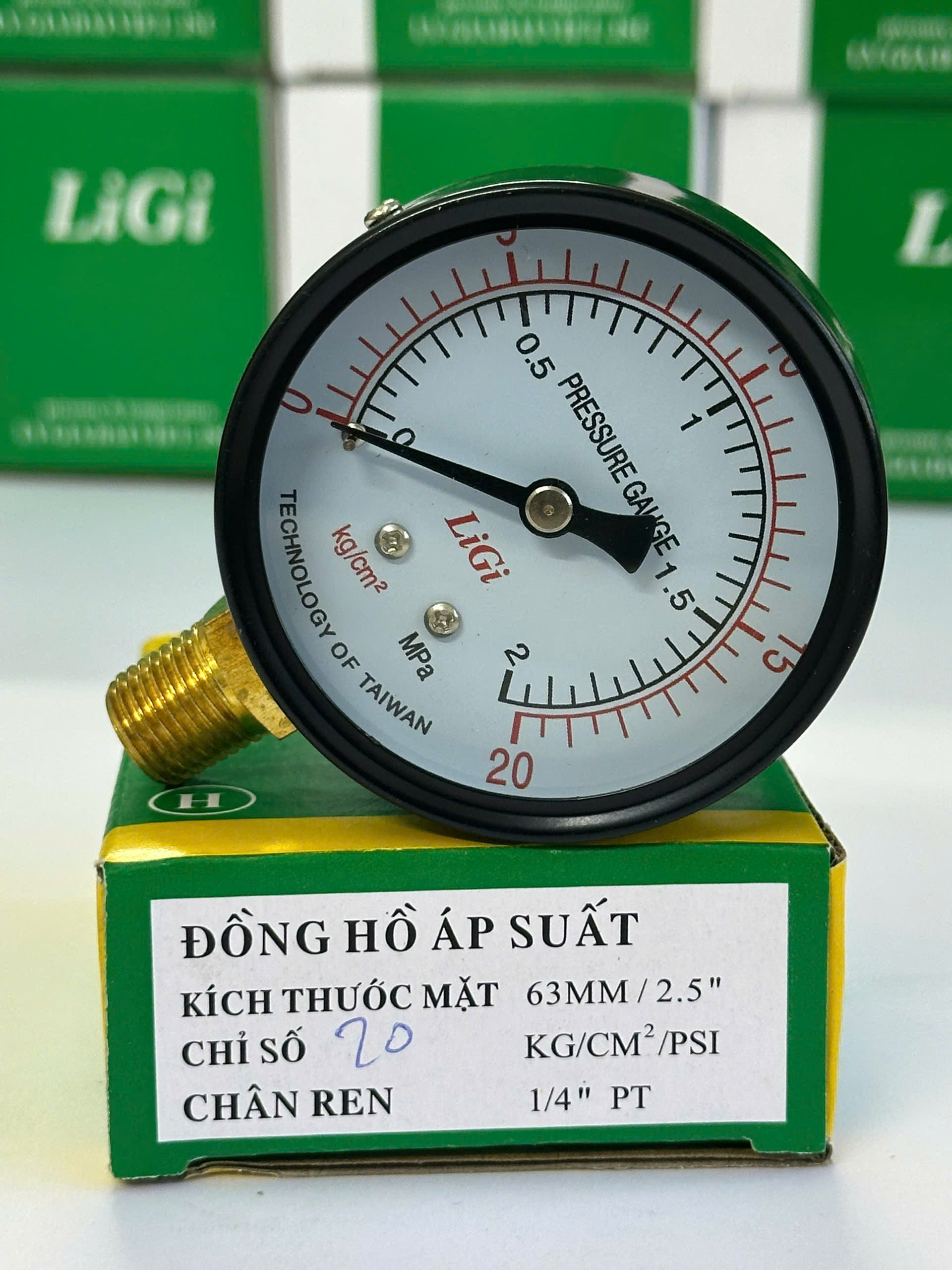 Đồng hồ áp suất hơi chân đứng Y63 (0-20kg)