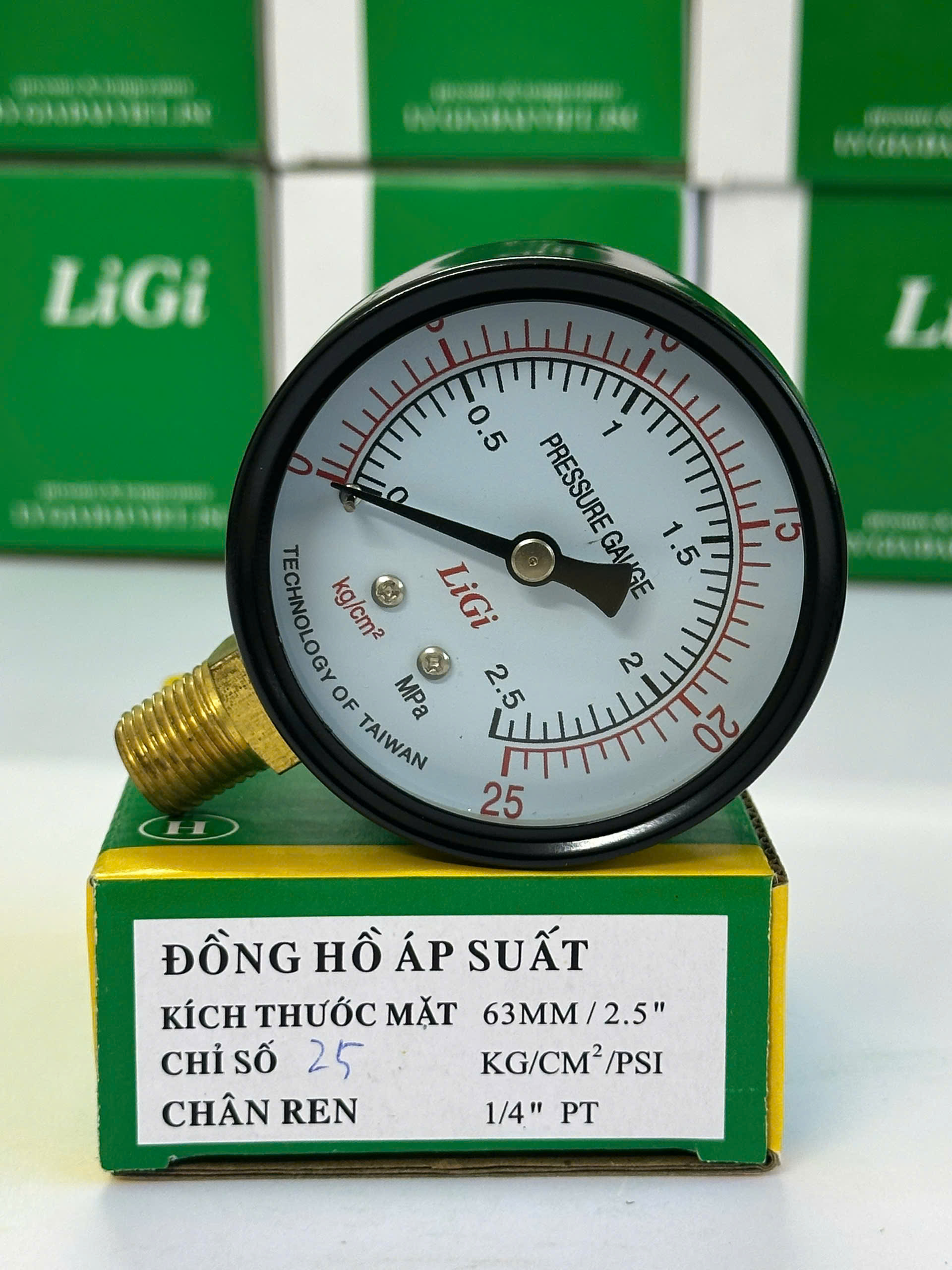 Đồng hồ áp suất hơi chân đứng Y63 (0-25kg)