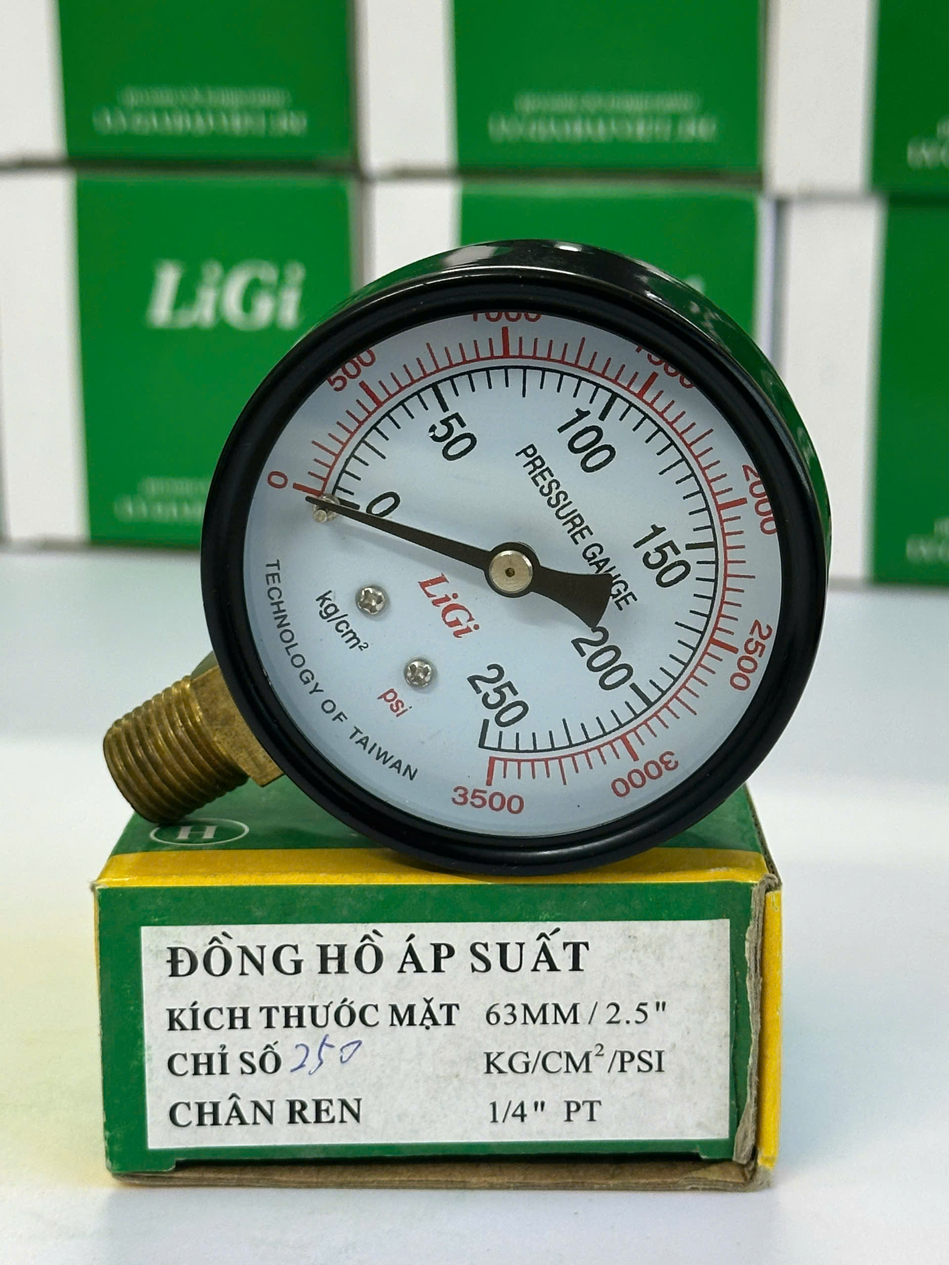 Đồng hồ áp suất hơi chân đứng Y63 (0-250kg)